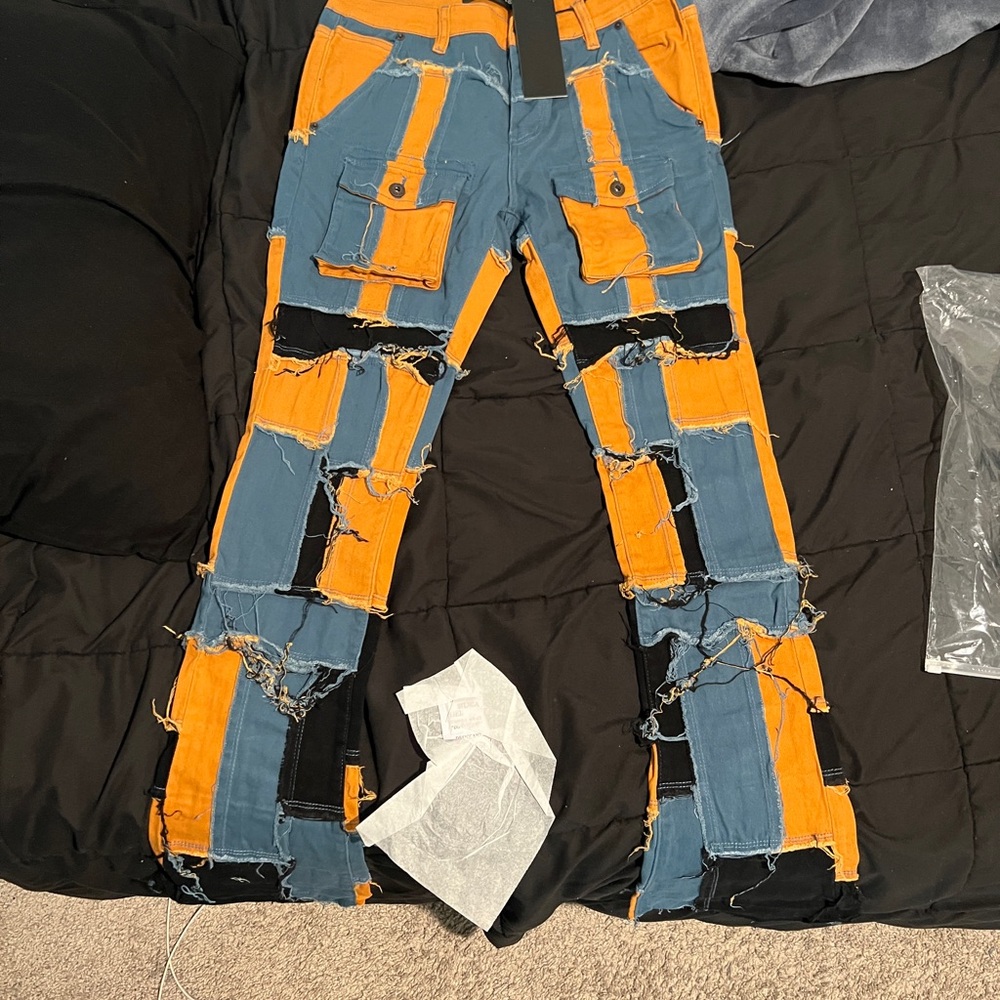 Stylish Orange and Blue Men's Jeans